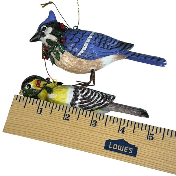 Lot of 3 Christmas ornaments birds Gold finch Blue Jay Cardinal - Picture 11 of 13